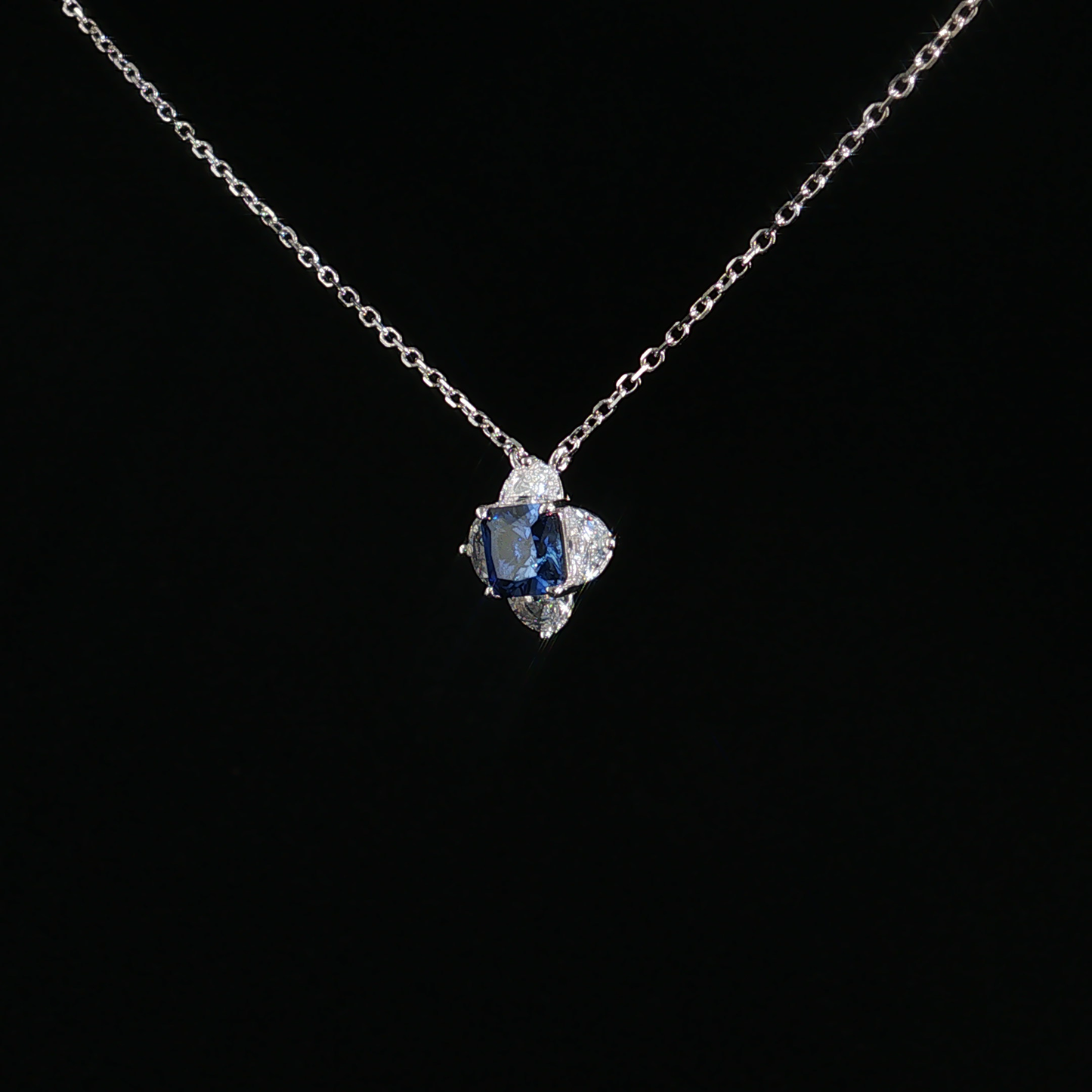Royal Blue Sapphire Quatrefoil Pendant Necklace in Premium Sterling Silver