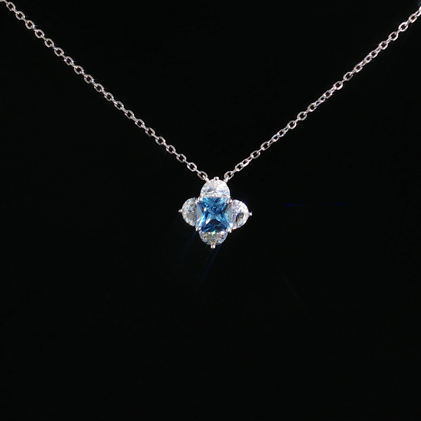Aquamarine Clover Pendant Necklace in Premium Sterling silver