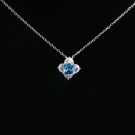 Aquamarine Clover Pendant Necklace in Premium Sterling silver