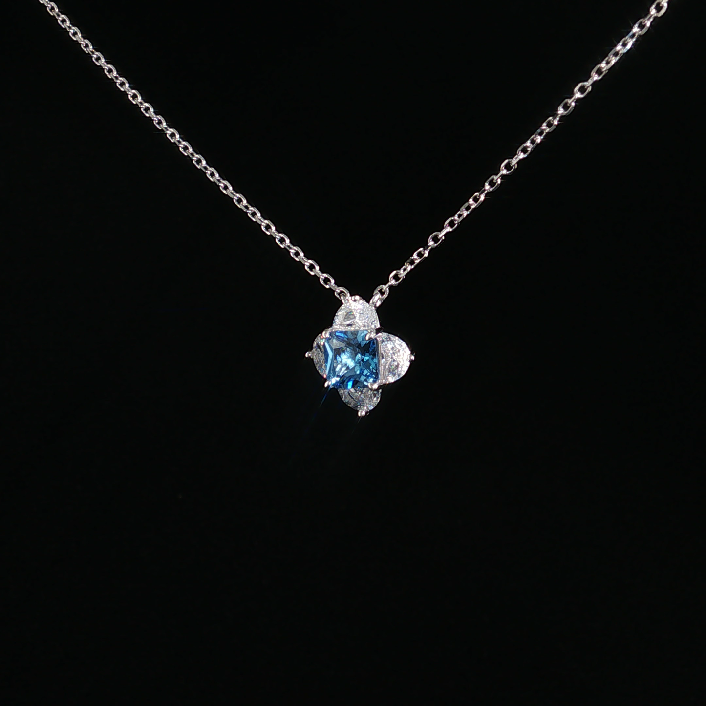 Aquamarine Clover Pendant Necklace in Premium Sterling silver