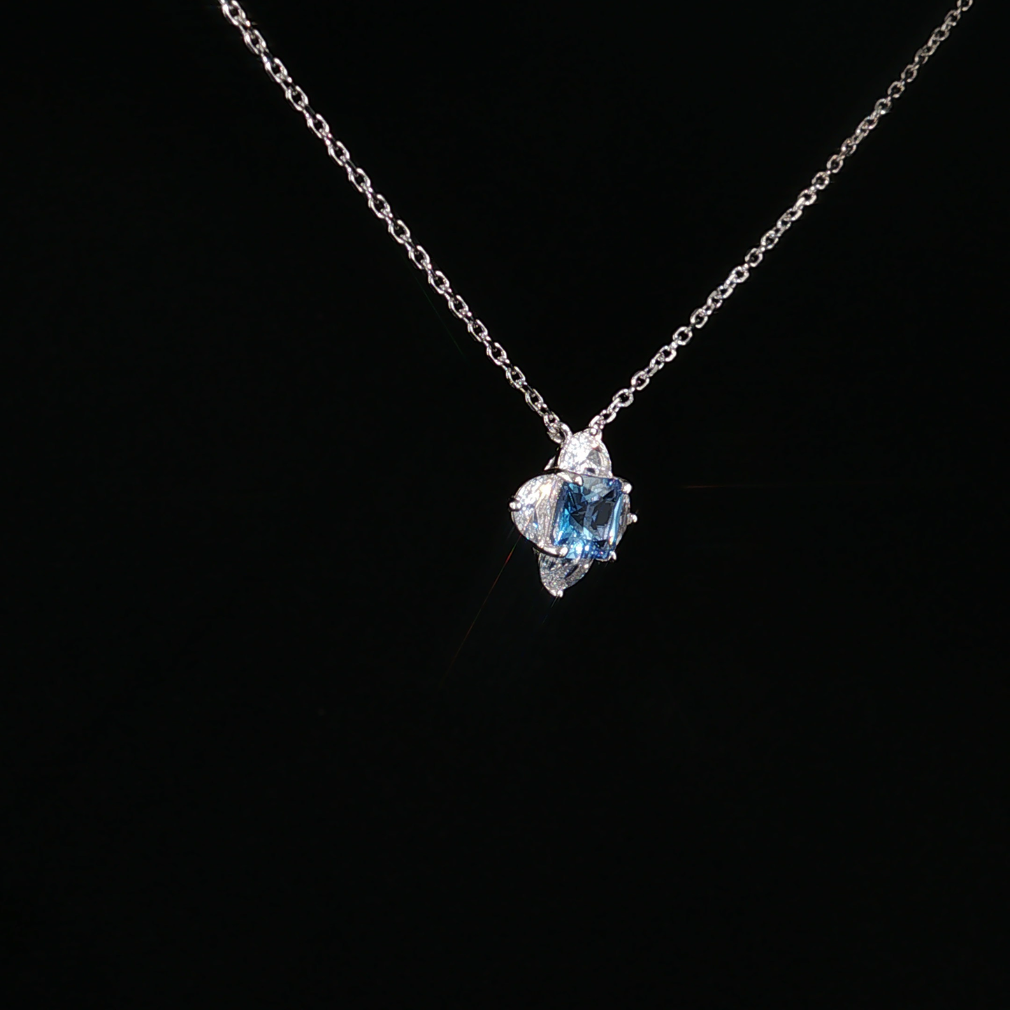Aquamarine Clover Pendant Necklace in Premium Sterling silver