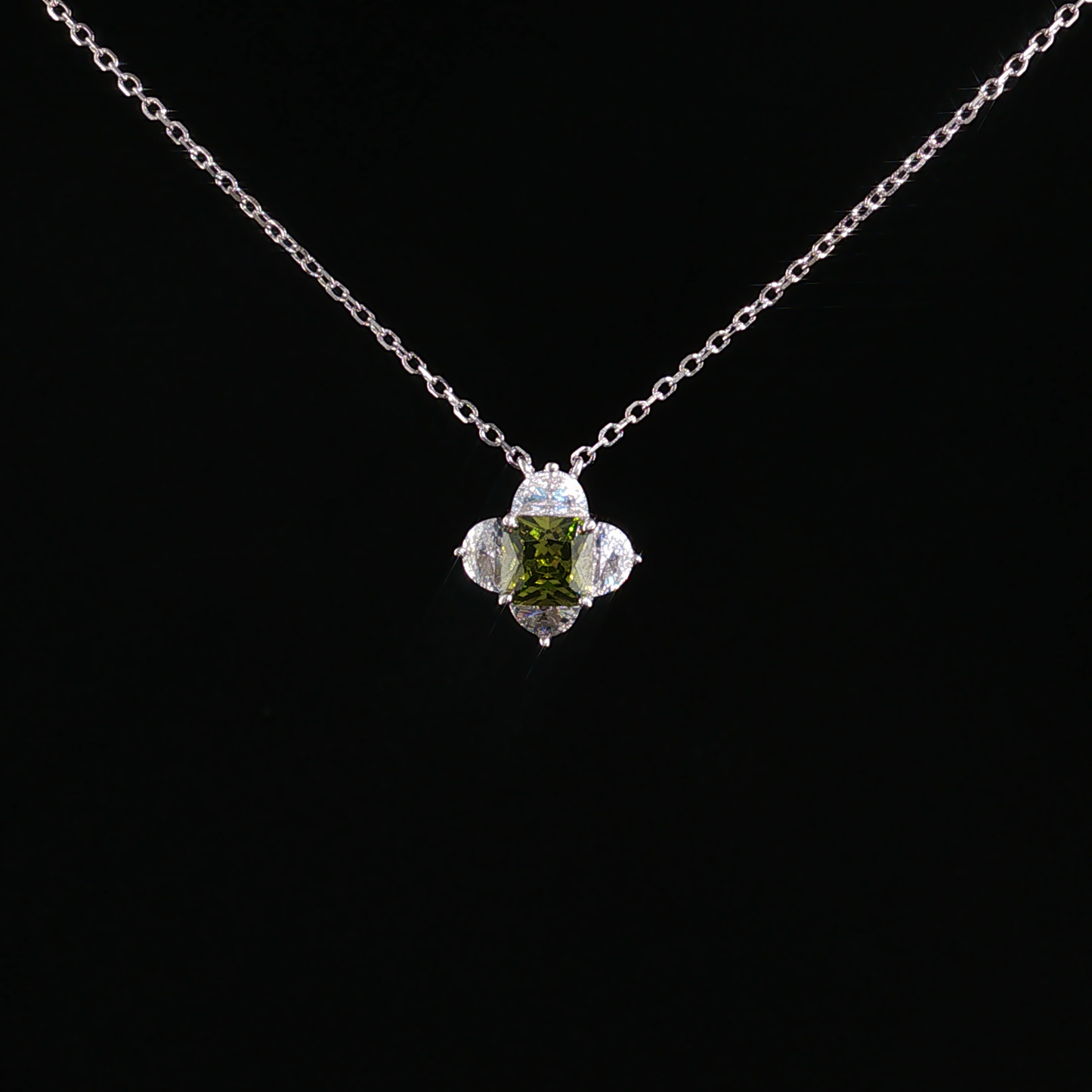 Peridot and Zirconia Quatrefoil Charm Necklace
