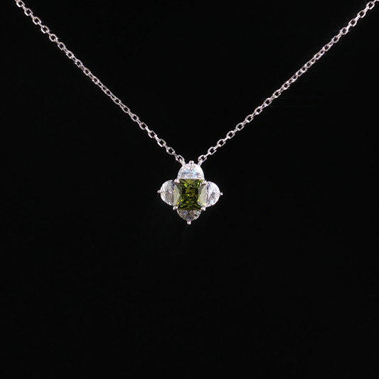 Peridot and Zirconia Quatrefoil Charm Necklace