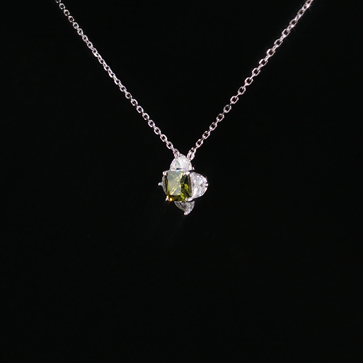 Peridot and Zirconia Quatrefoil Charm Necklace