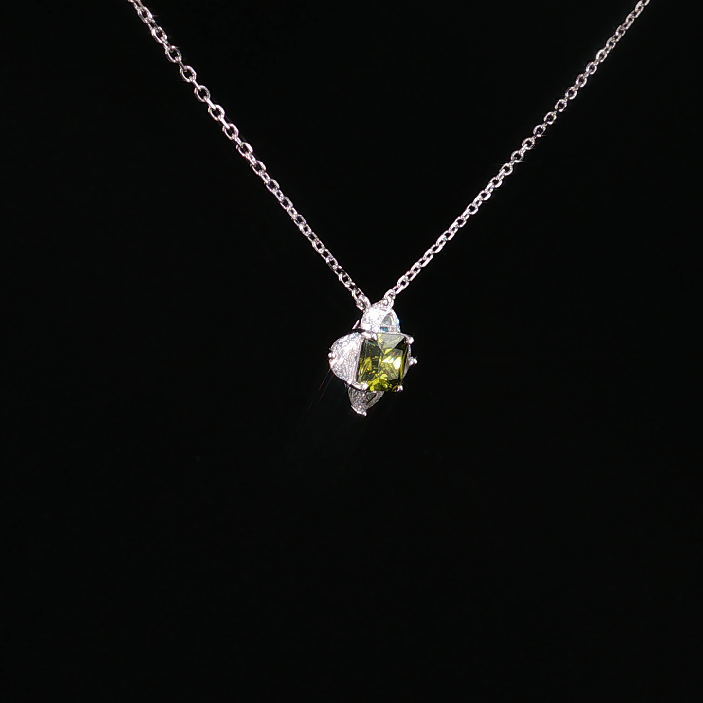 Peridot and Zirconia Quatrefoil Charm Necklace