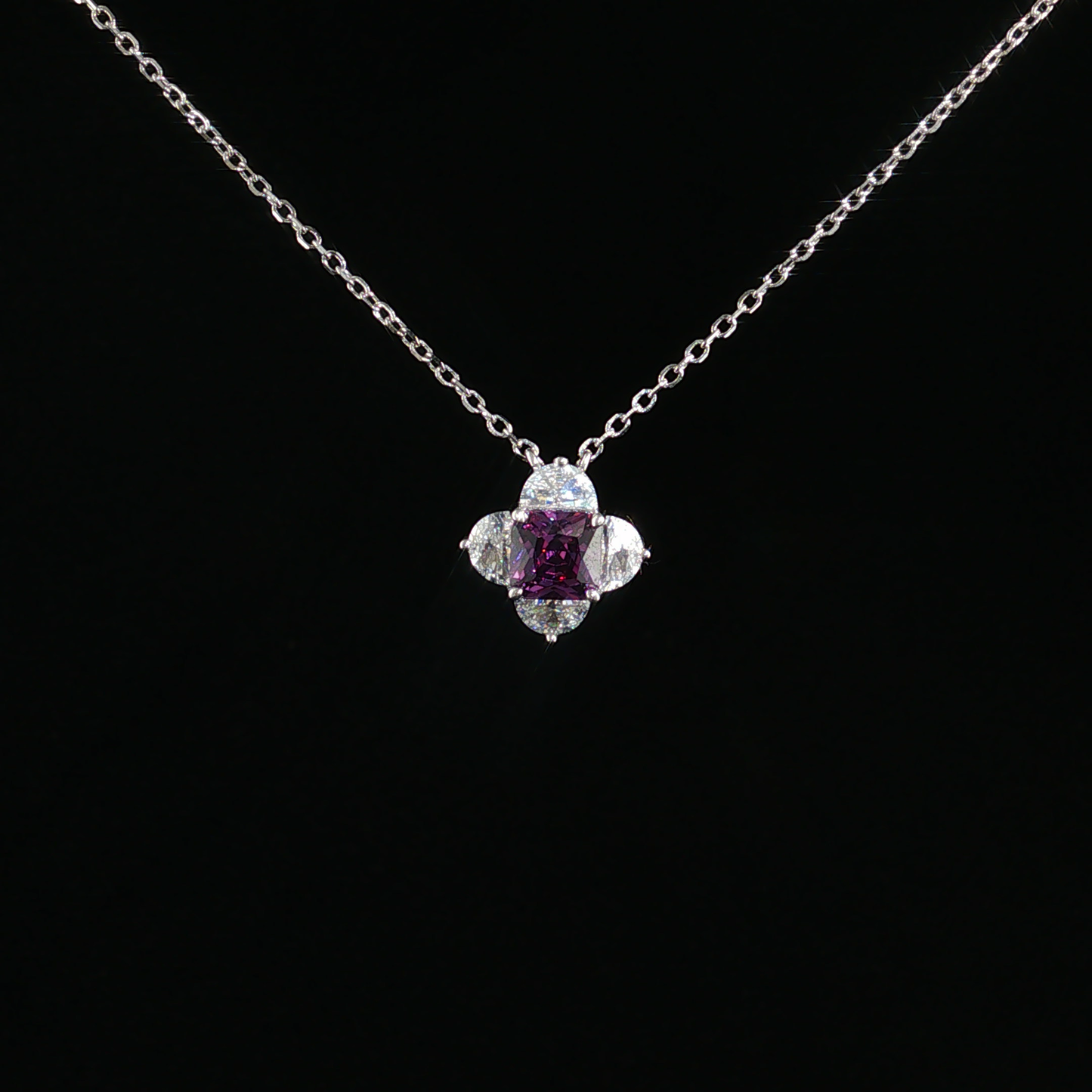 Amethyst Floral Pendant Necklace in Sterling Silver