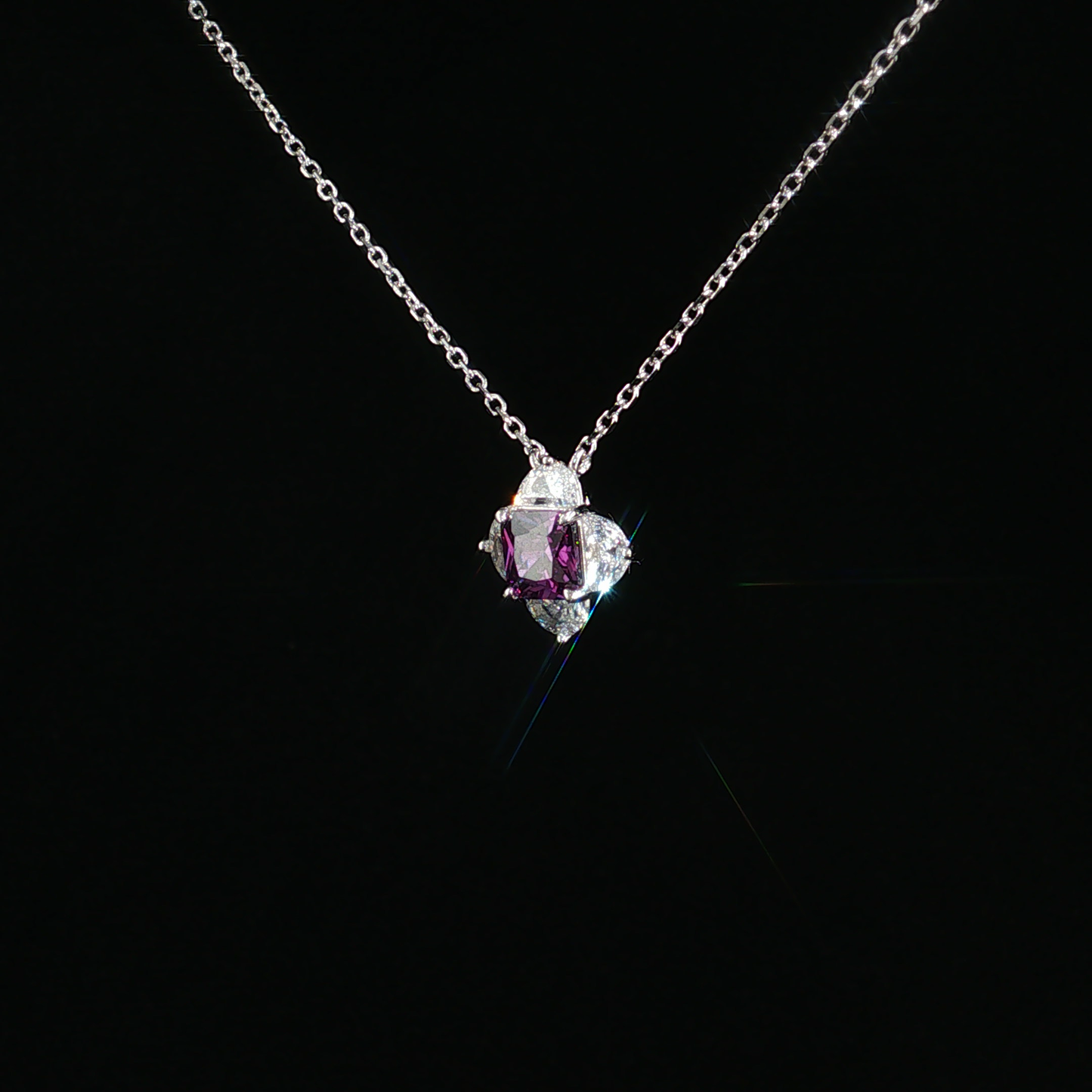Amethyst Floral Pendant Necklace in Sterling Silver
