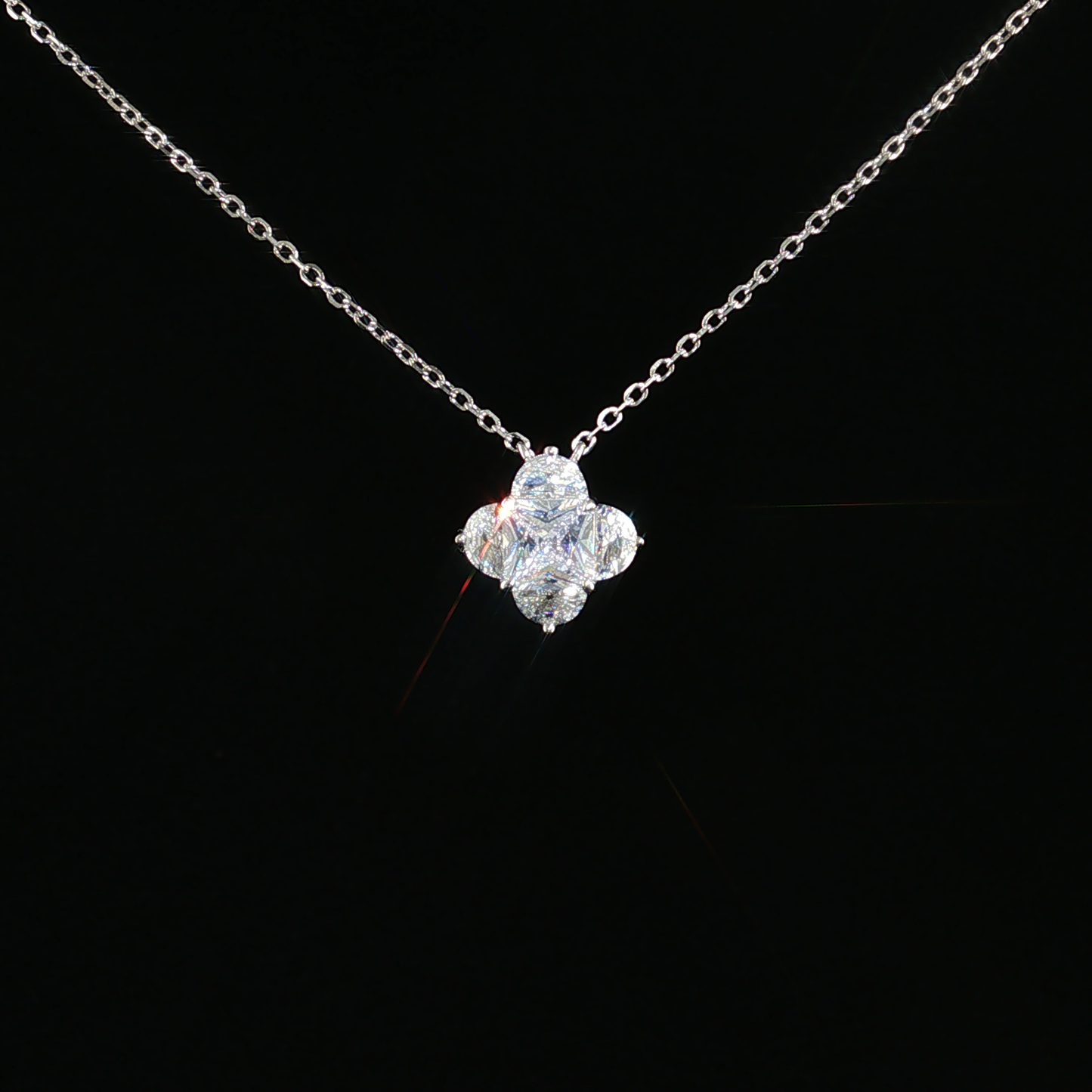 Zirconia Floral Cluster Pendant Necklace in Sterling Silver