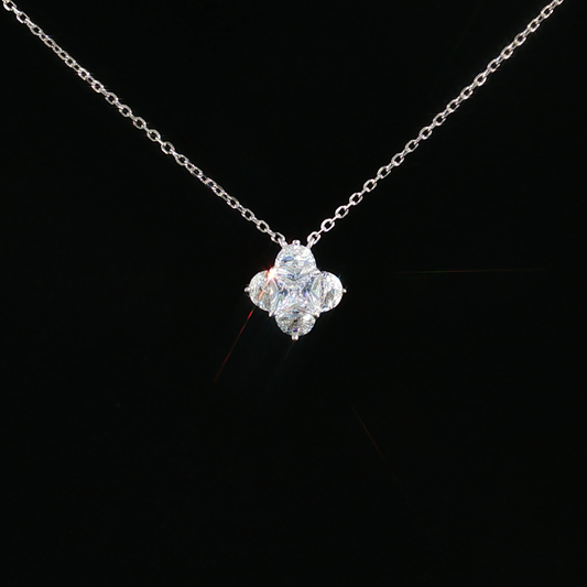 Zirconia Floral Cluster Pendant Necklace in Sterling Silver