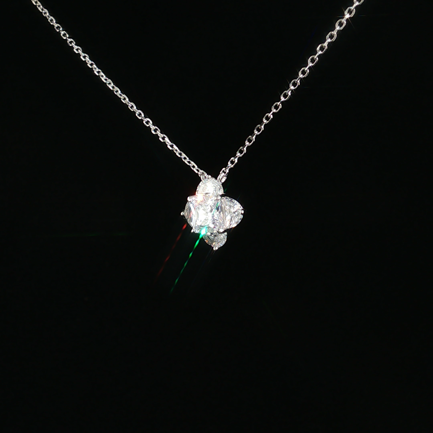 Zirconia Floral Cluster Pendant Necklace in Sterling Silver