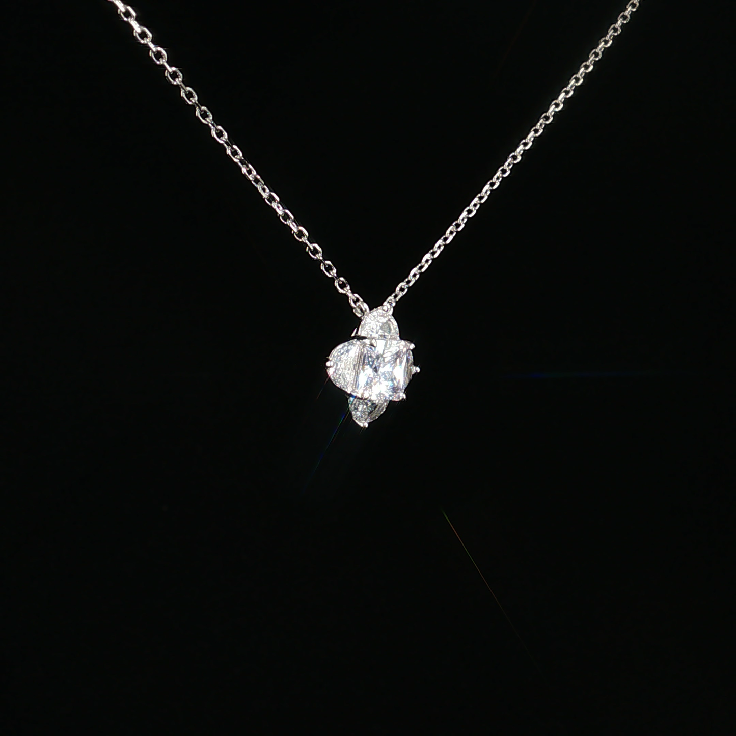 Zirconia Floral Cluster Pendant Necklace in Sterling Silver