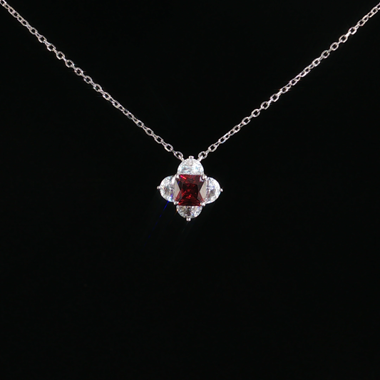 Garnet Clover Pendant Necklace in Sterling Silver
