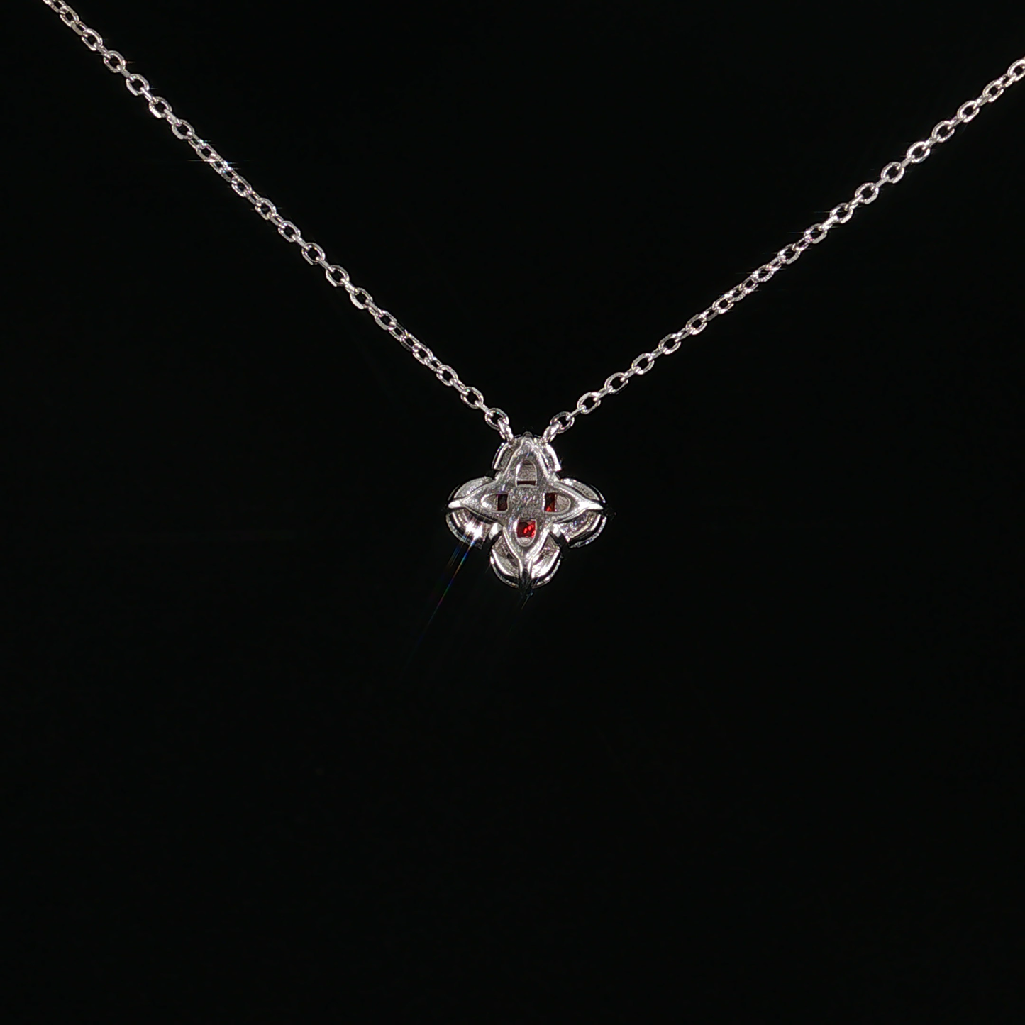 Garnet Clover Pendant Necklace in Sterling Silver