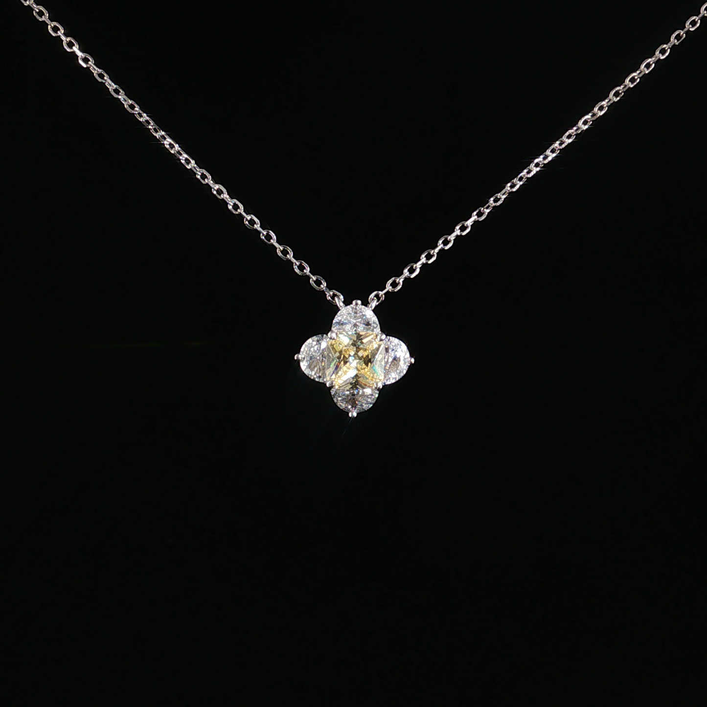 Yellow Topaz Quatrefoil Sterling Silver Pendant Necklace