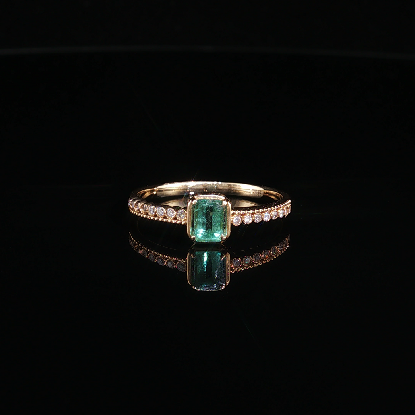 Yellow Gold Emerald Multistone Ring with Milgrain Accents