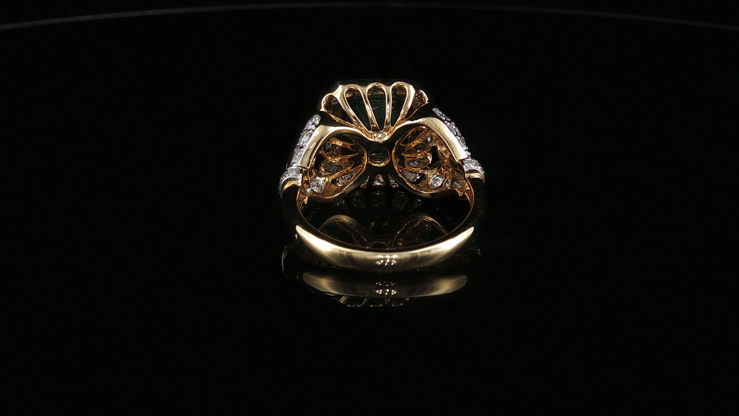 Yellow Gold Emerald Cocktail Ring with Moissanite Halo