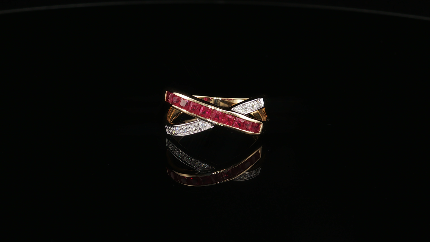 Yellow Gold Ruby Crossover Cocktail Ring