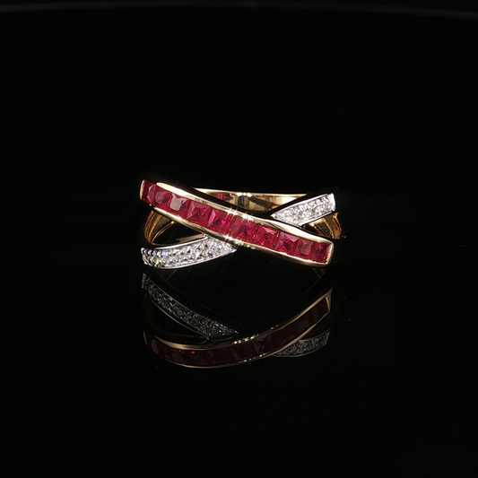 Yellow Gold Ruby Crossover Cocktail Ring