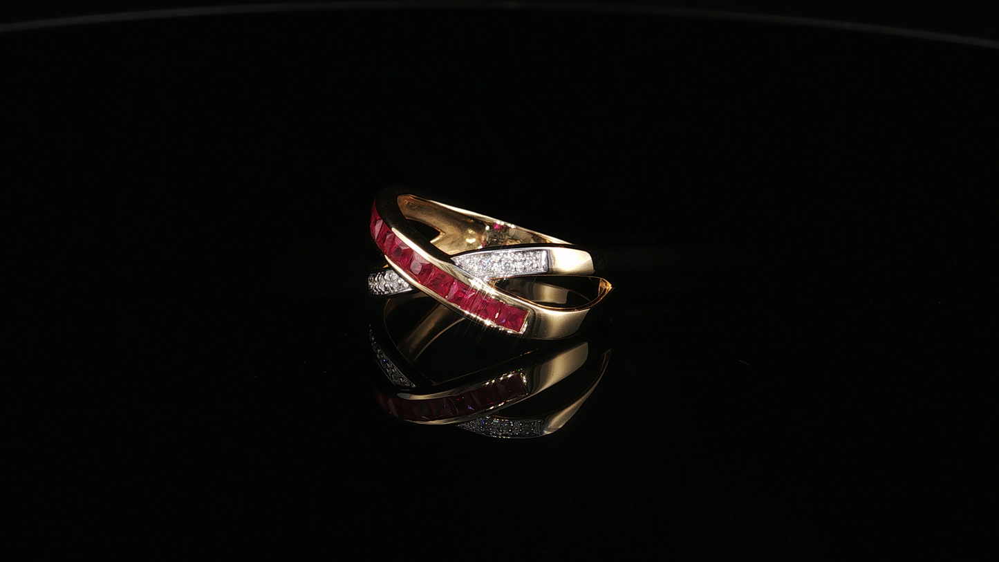 Yellow Gold Ruby Crossover Cocktail Ring