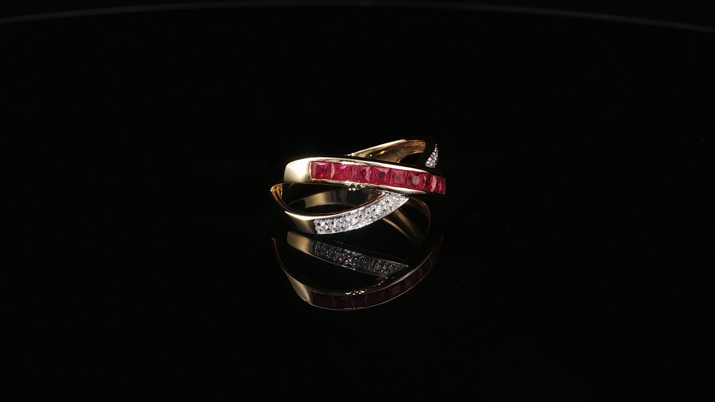 Yellow Gold Ruby Crossover Cocktail Ring