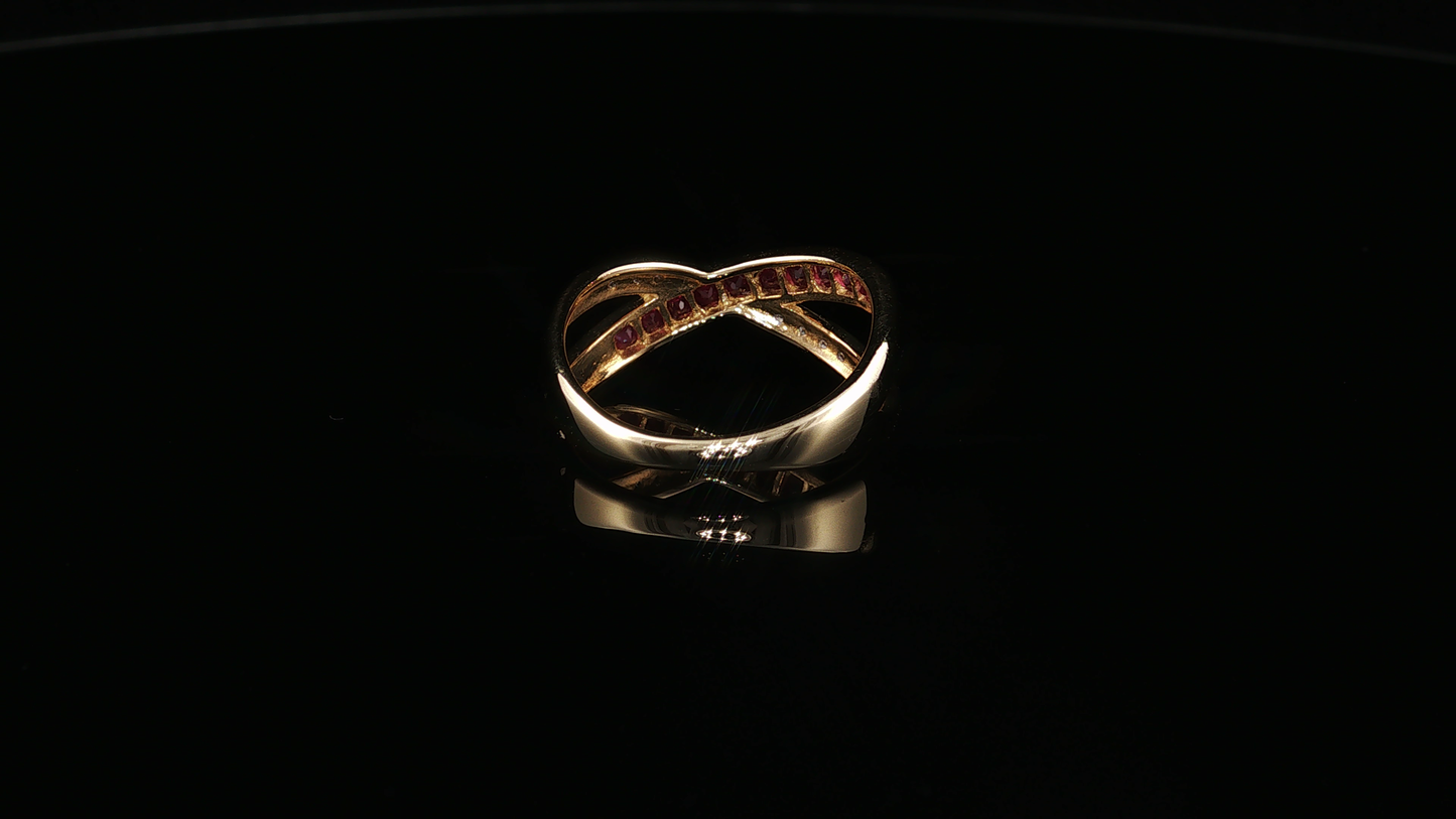 Yellow Gold Ruby Crossover Cocktail Ring