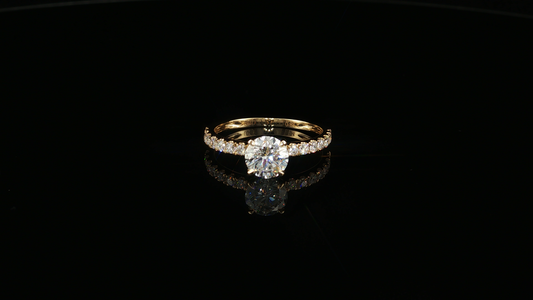 Yellow Gold Round Diamond Ring with Pavé Accents