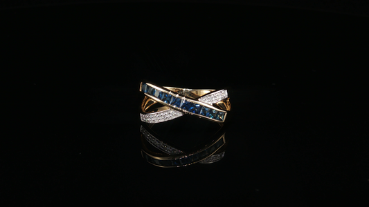 Deep Blue Sapphire Crossover Cocktail Ring in Yellow Gold