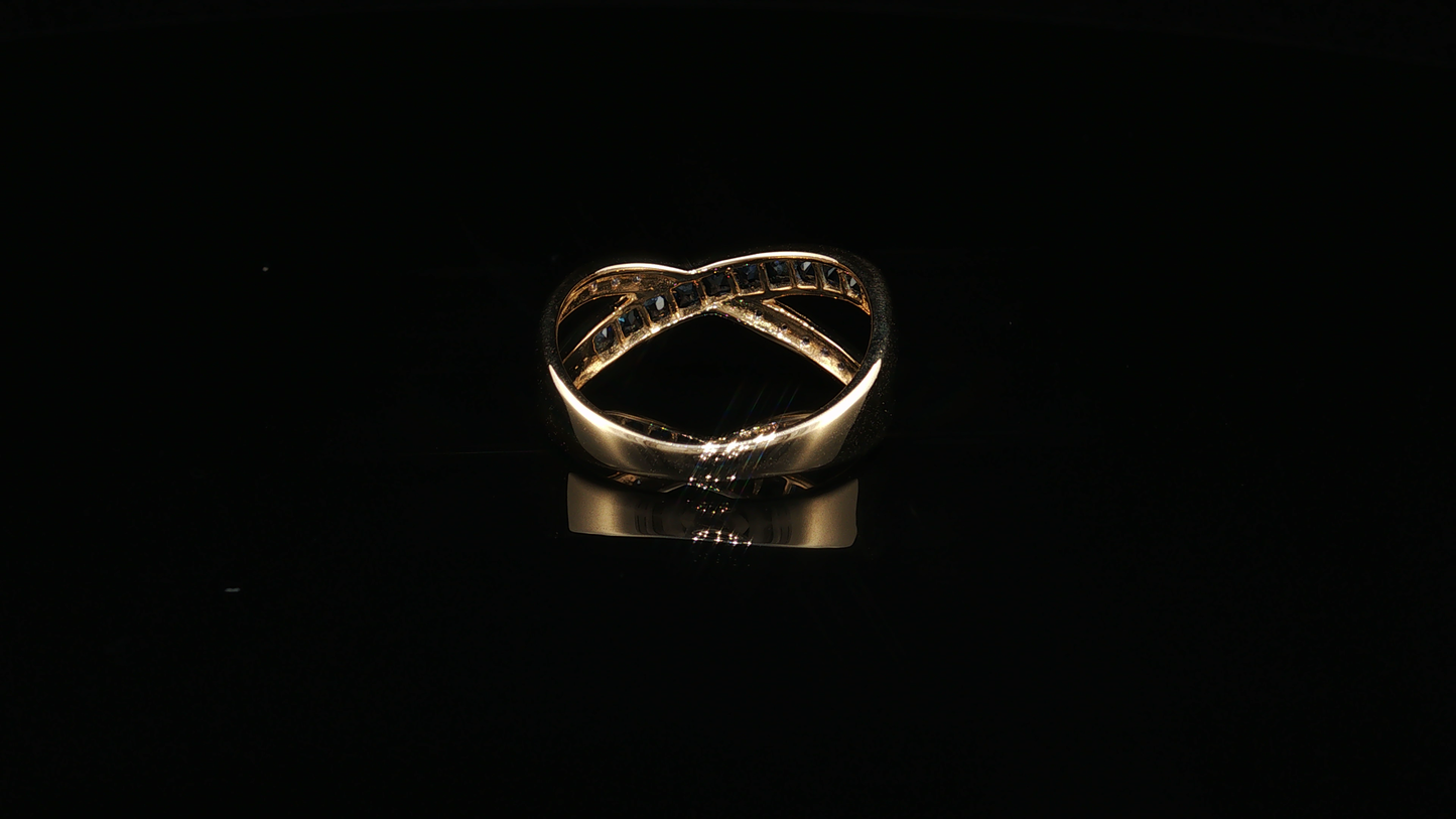 Deep Blue Sapphire Crossover Cocktail Ring in Yellow Gold