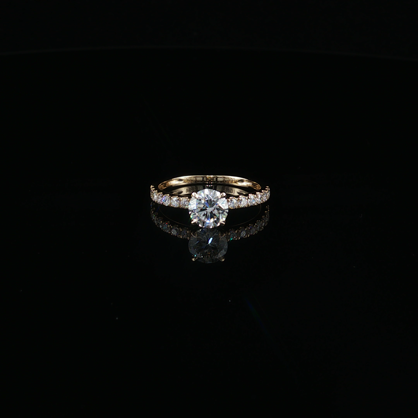 10k Yellow Gold Round LG Diamond Ring with Pavé Accents