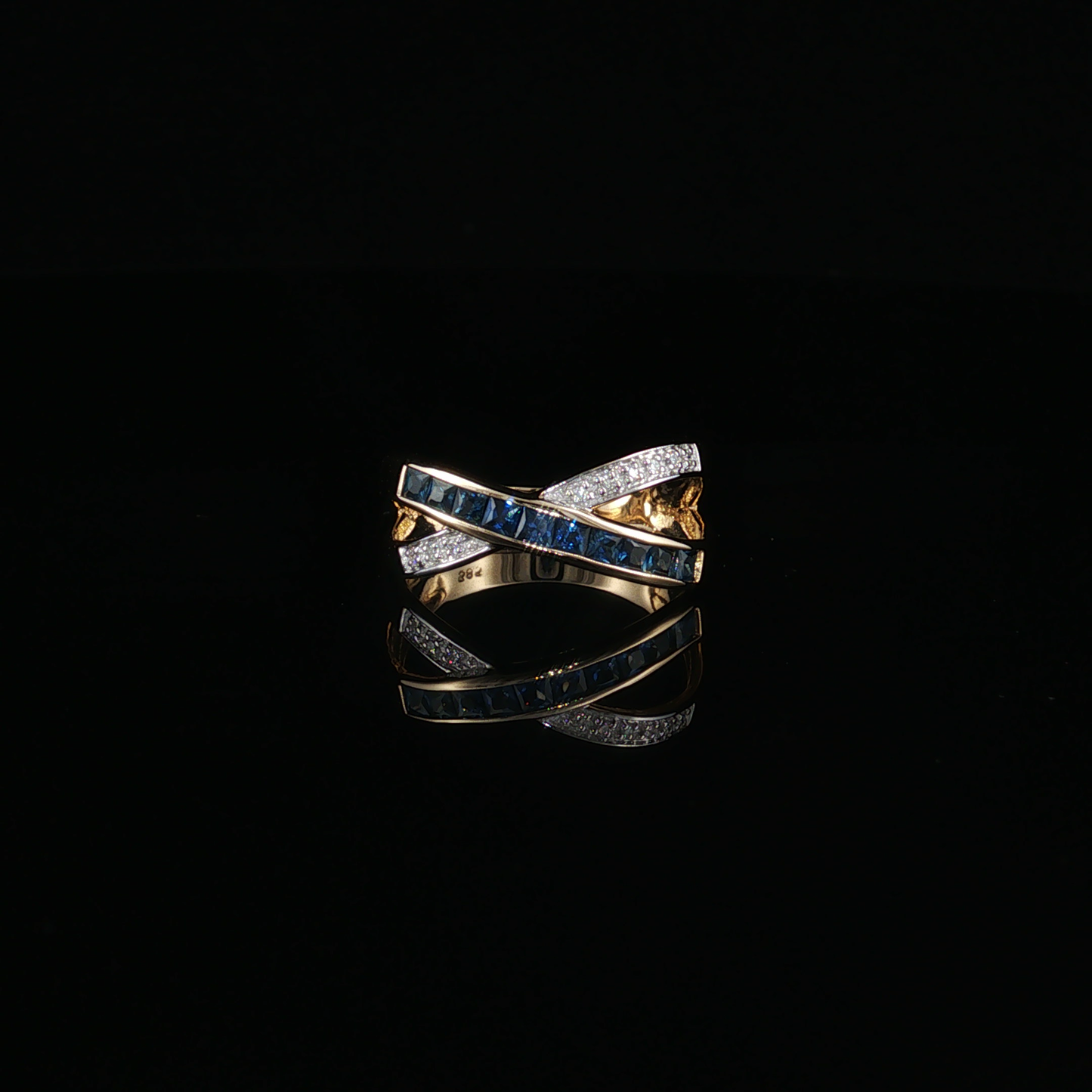 Deep Blue Sapphire Crossover Cocktail Ring in Yellow Gold