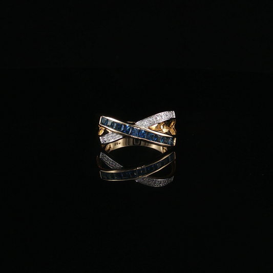 Deep Blue Sapphire Crossover Cocktail Ring in Yellow Gold