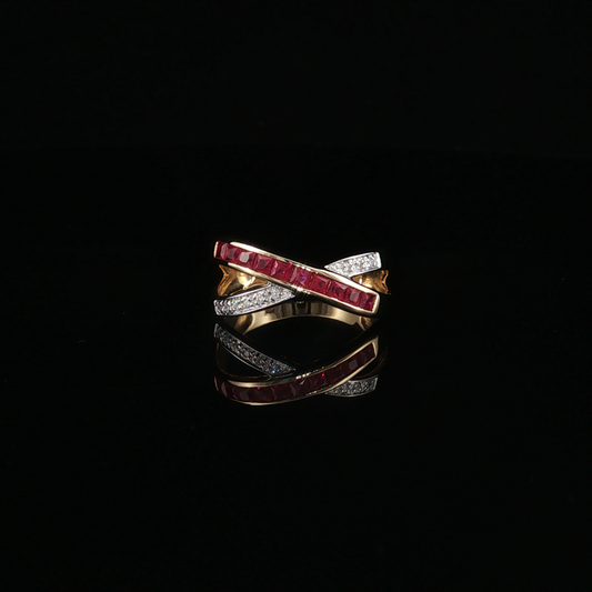 Yellow Gold Ruby Crossover Cocktail Ring