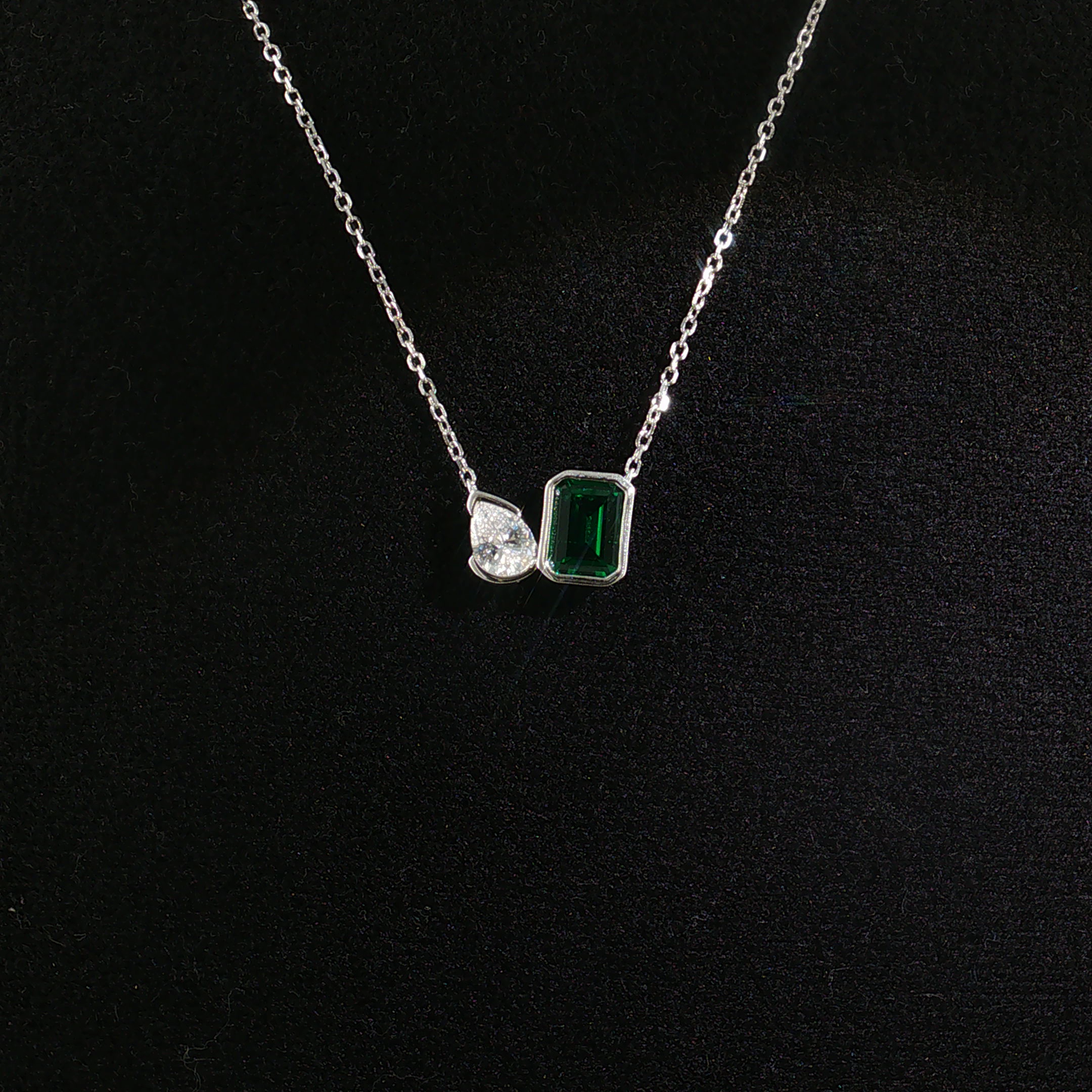 Two-Stone Emerald and Pear Necklace in Preimum sterling silver
