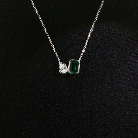 Two-Stone Emerald and Pear Necklace in Preimum sterling silver