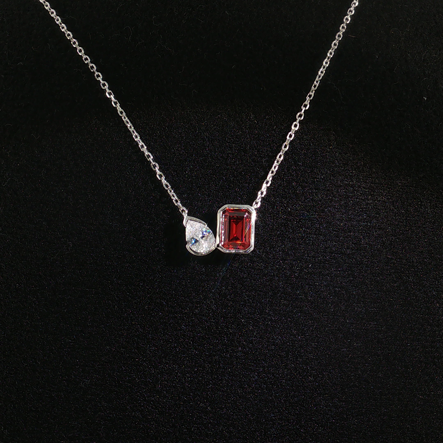 Two-Stone Garnet Sterling Silver Necklace