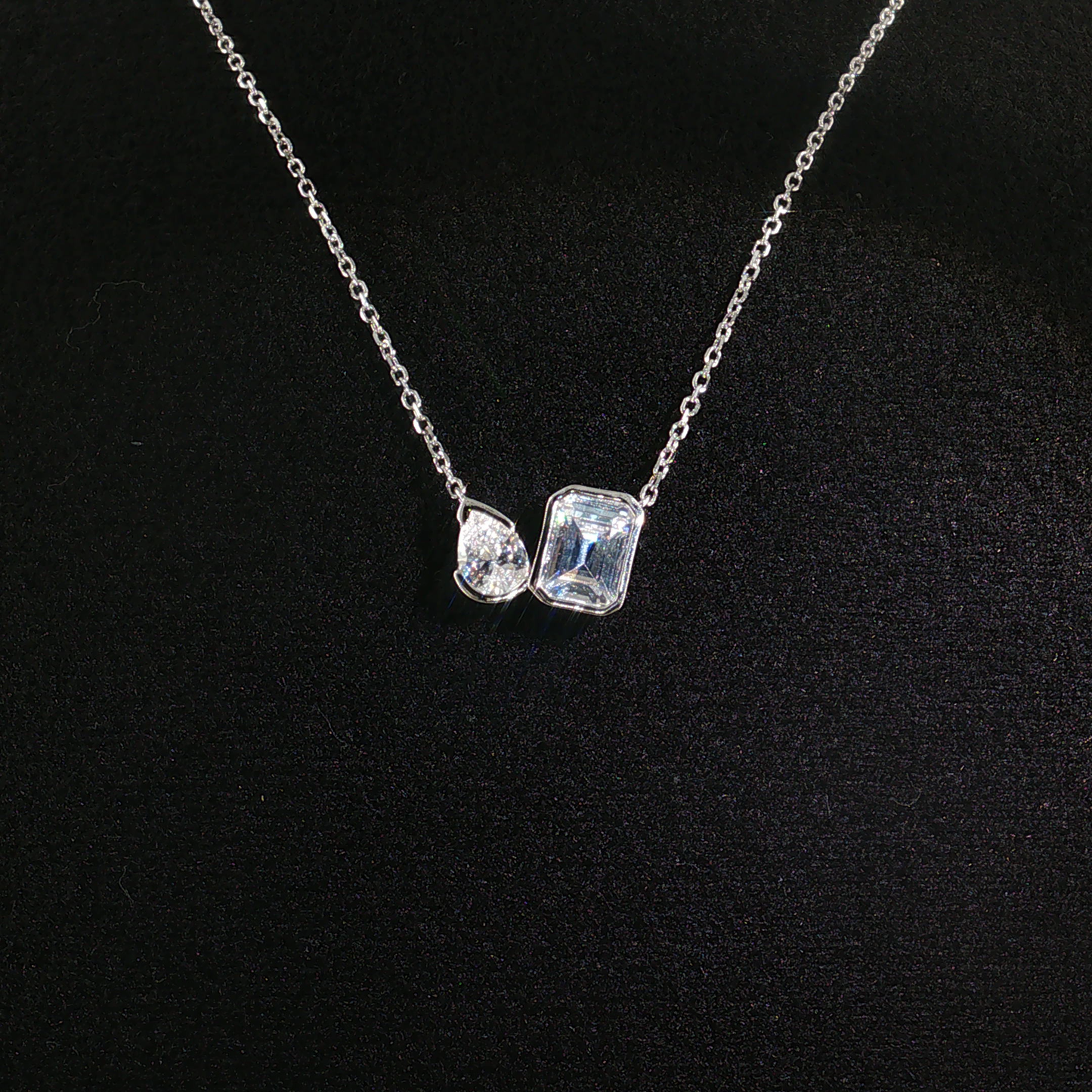Sterling Silver Two-Stone Precious engineered Diamond Chain Necklace