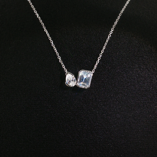 Sterling Silver Two-Stone Precious engineered Diamond Chain Necklace