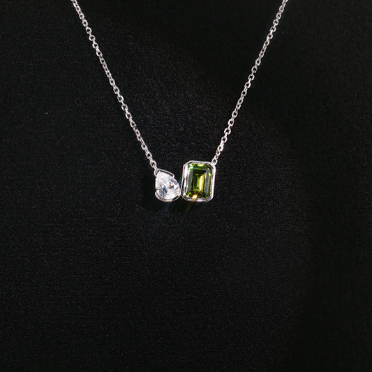 Sterling silver two-Stone Peridot Charm Necklace