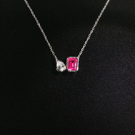 Emerald-Cut Alexandrite and Pear Accent Necklace in premium silver