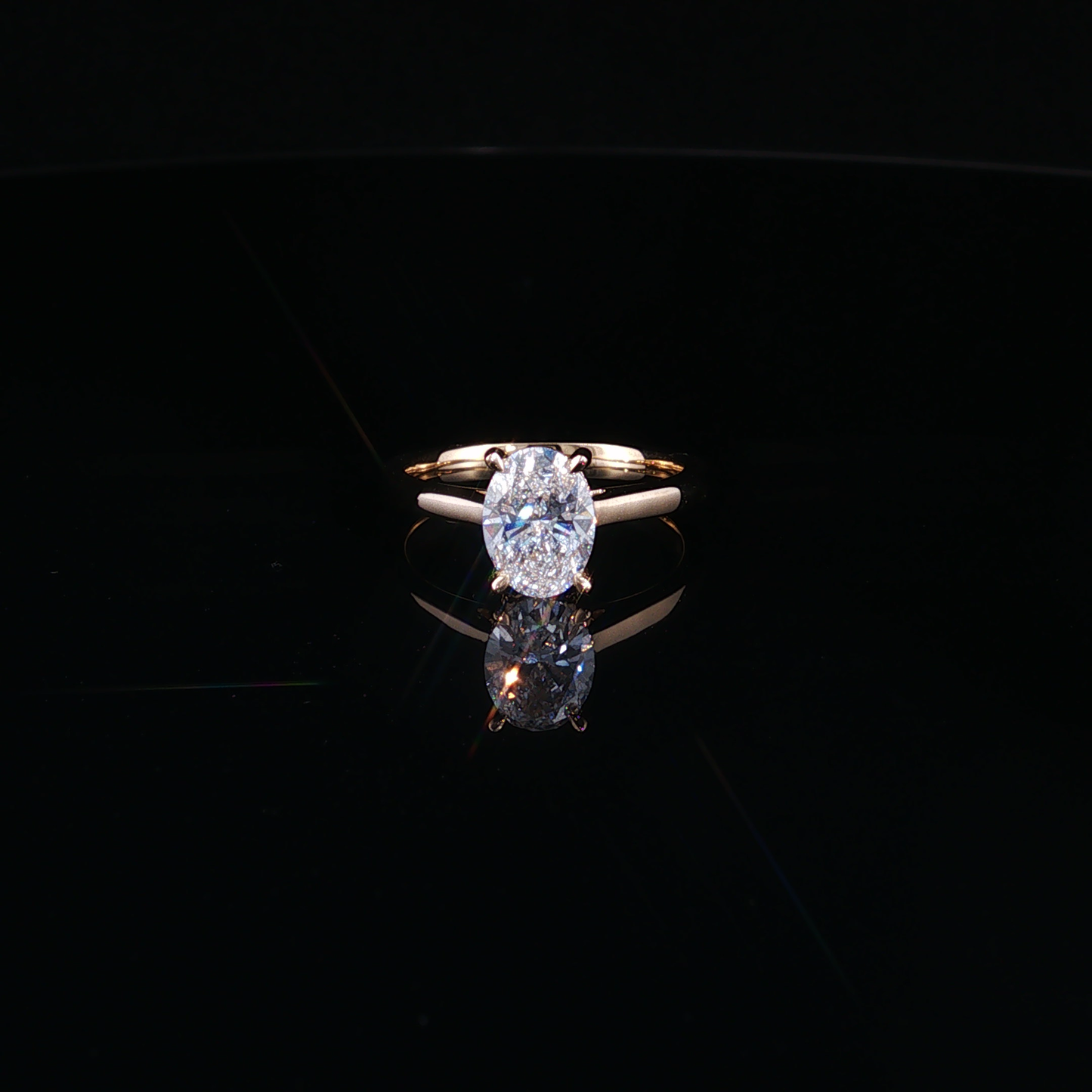 Yellow Gold Split Shank Oval Lab Diamond Solitaire Ring