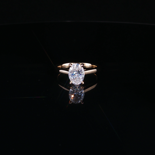 Yellow Gold Split Shank Oval Lab Diamond Solitaire Ring