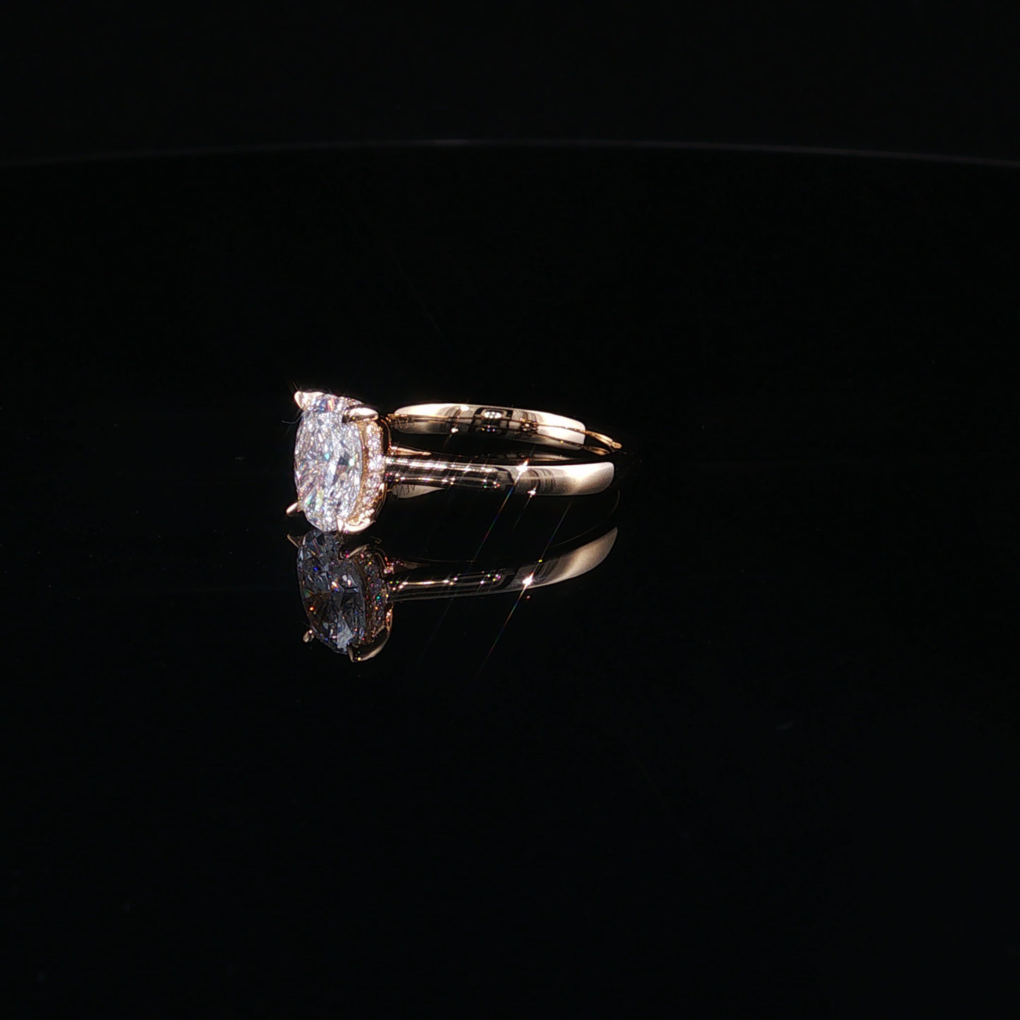 Yellow Gold Split Shank Oval Lab Diamond Solitaire Ring