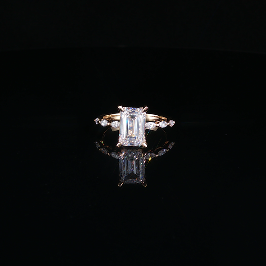 Emerald Cut Lab-Diamond Ring with Accented Yellow Gold Band