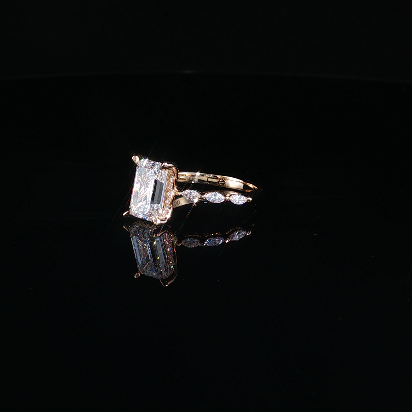 Emerald Cut Lab-Diamond Ring with Accented Yellow Gold Band