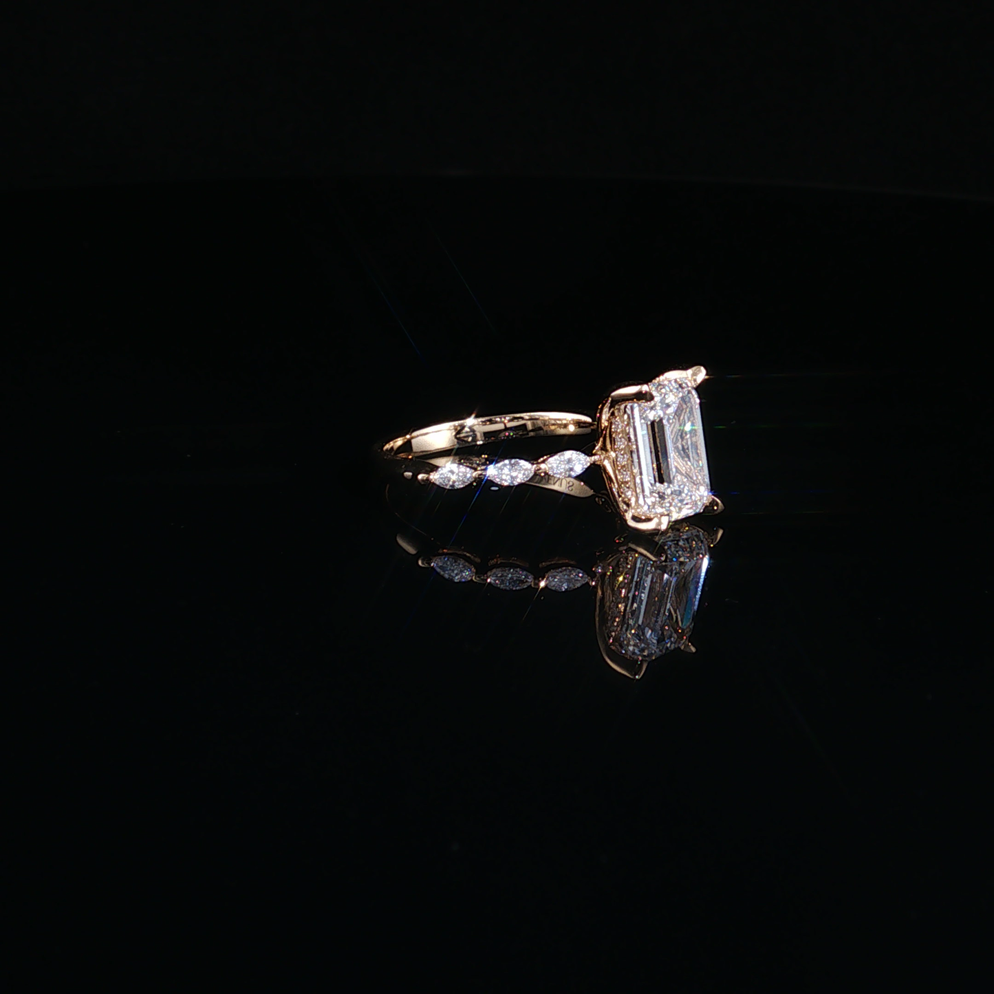 Emerald Cut Lab-Diamond Ring with Accented Yellow Gold Band