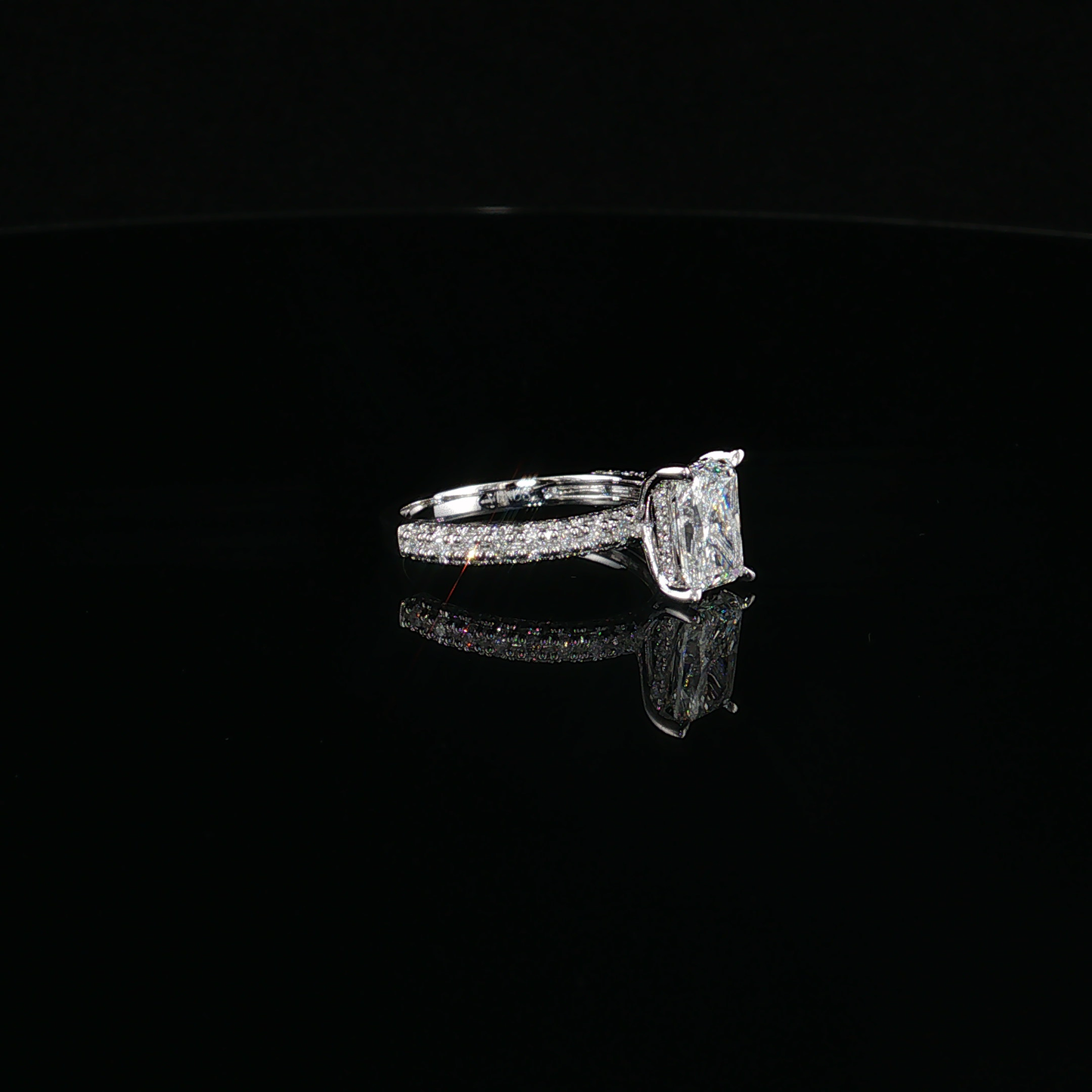 Radiant Cut Lab-Diamond Split Shank Pavé Ring in White Gold