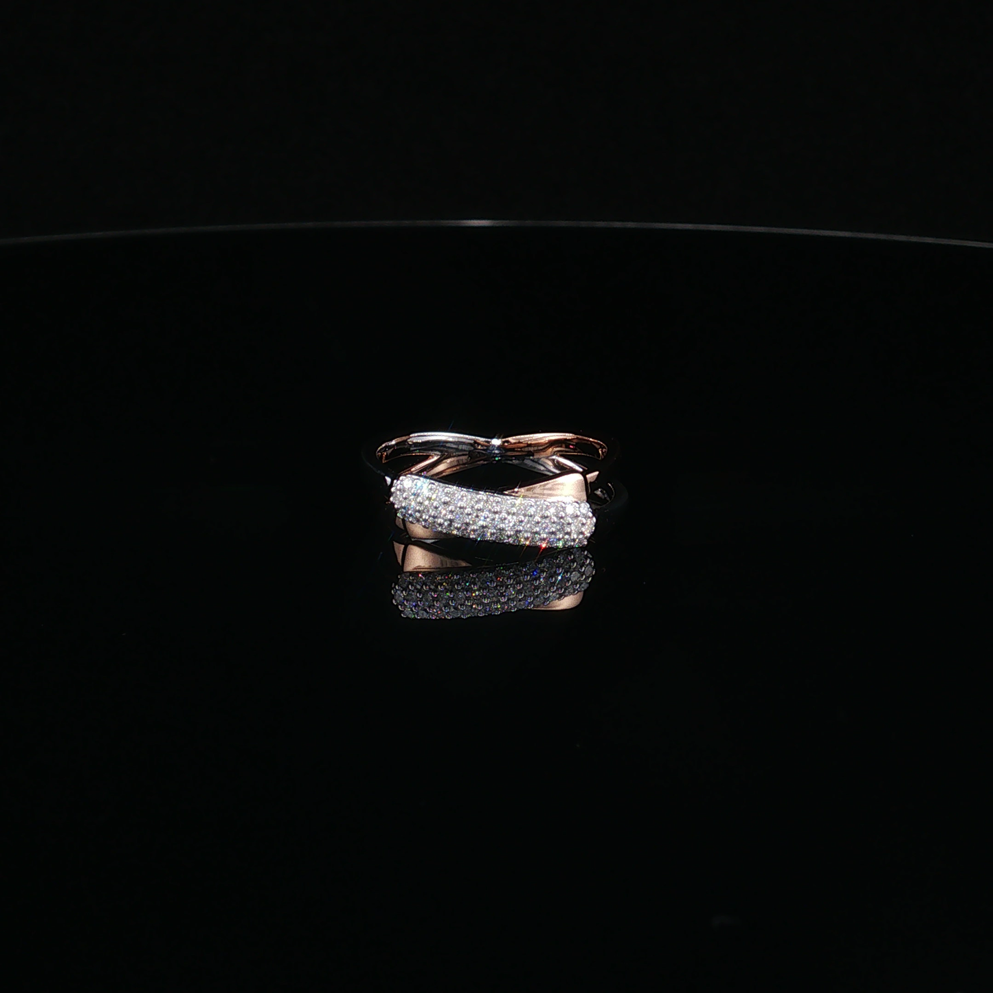 White & Rose Gold Lab-Diamond Pavé Crossover Band Ring