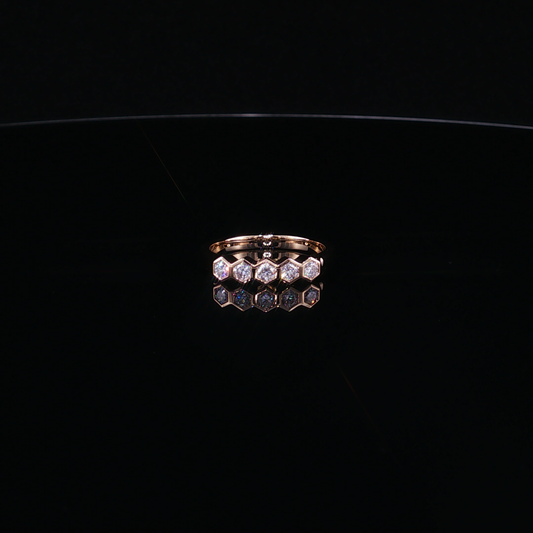 Yellow Gold Lab-Diamond Hexagon Band Ring