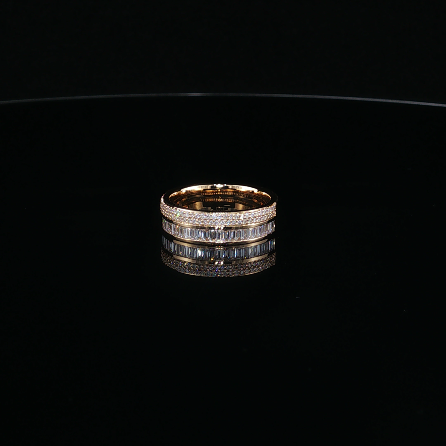 Yellow Gold Lab-Diamond Eternity Ring with Round and Baguette Stones