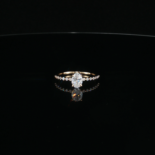 Oval Lab-Diamond Engagement Ring in Yellow Gold with Pavé Band